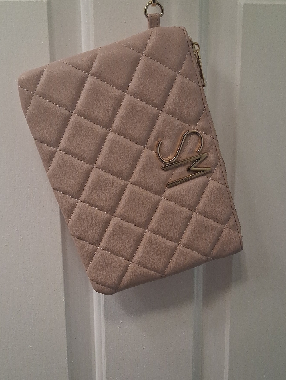 Steve Madden Quilted Blush Wristlet with Gold S Logo